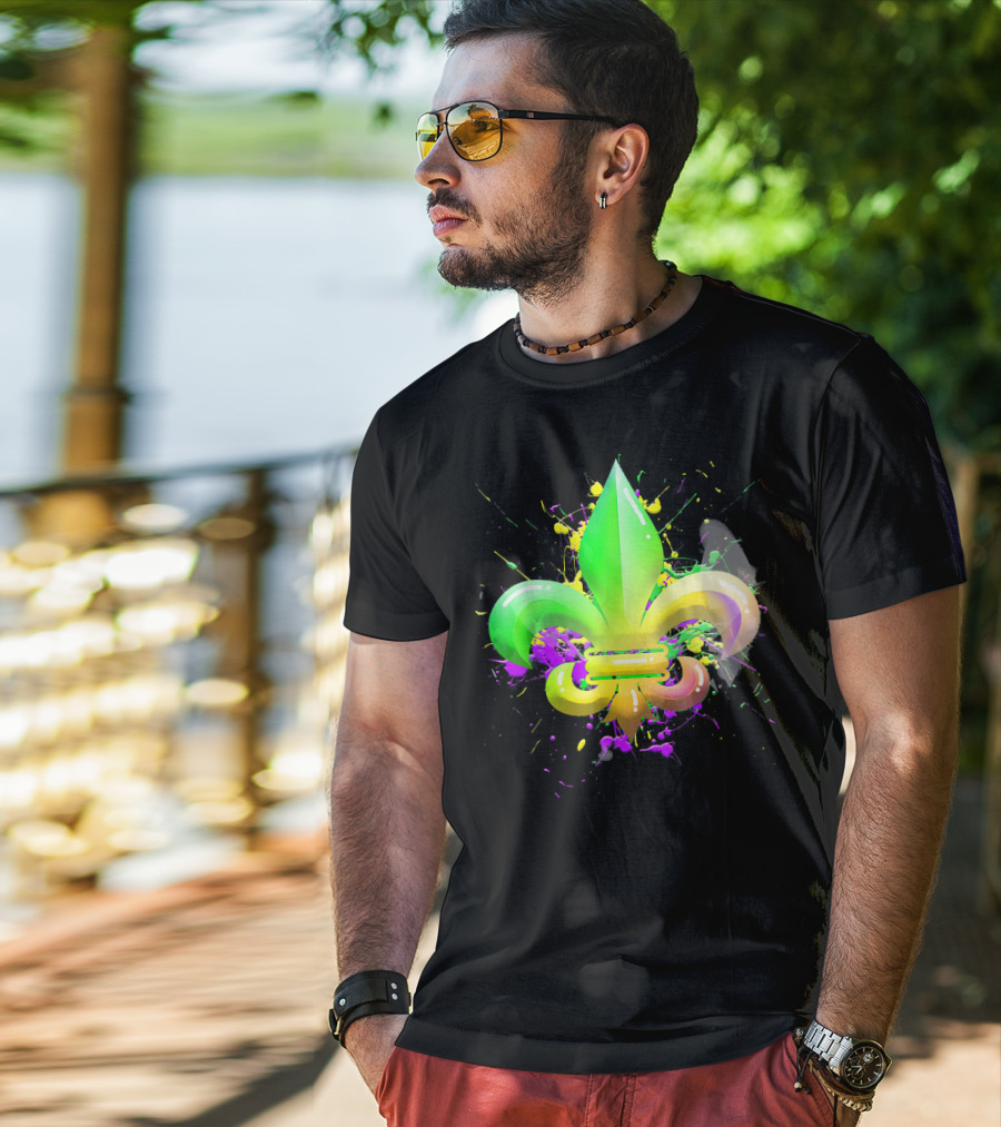 Mardi Gras Fleur De Lis Colorful Splash T-Shirt
