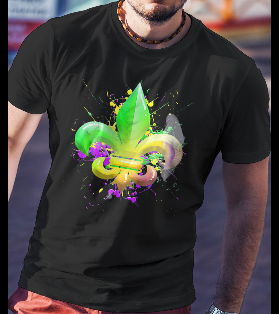 Mardi Gras Fleur De Lis Colorful Splash T-Shirt