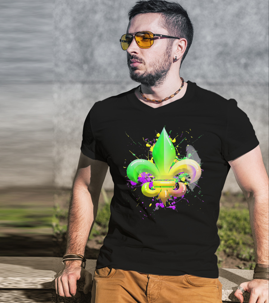 Mardi Gras Fleur De Lis Colorful Splash T-Shirt