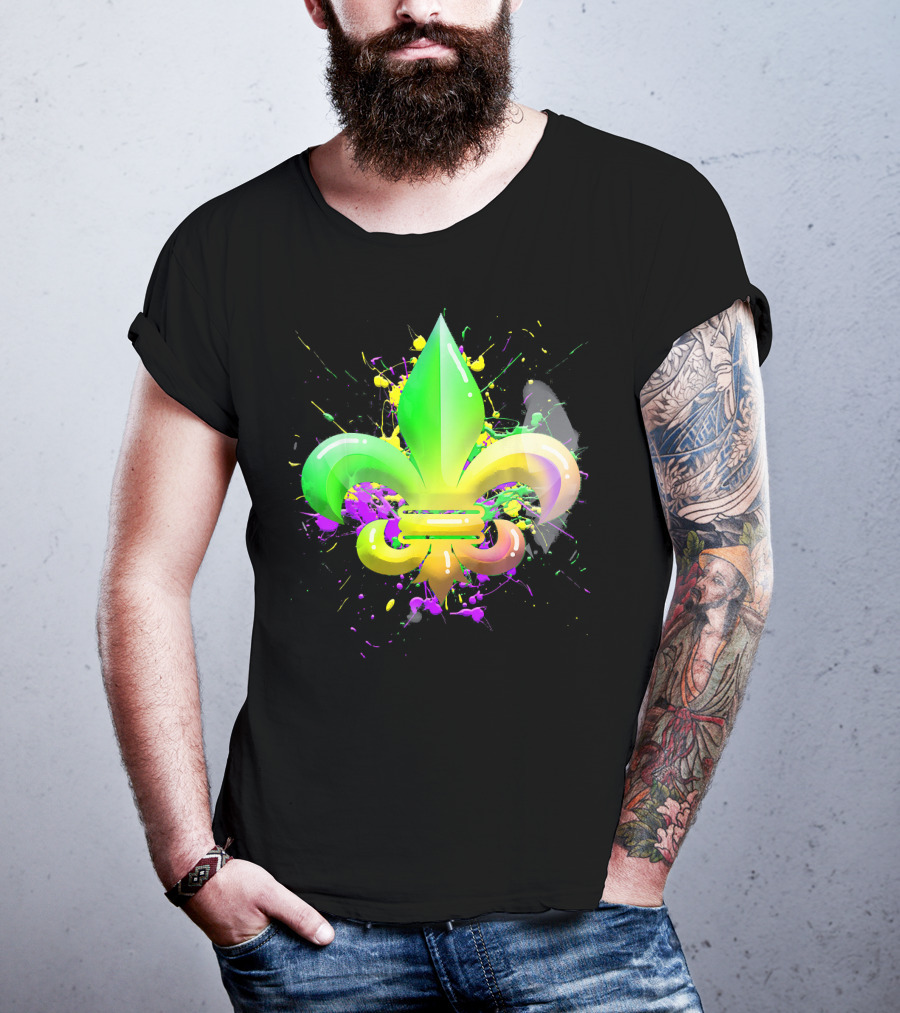 Mardi Gras Fleur De Lis Colorful Splash T-Shirt
