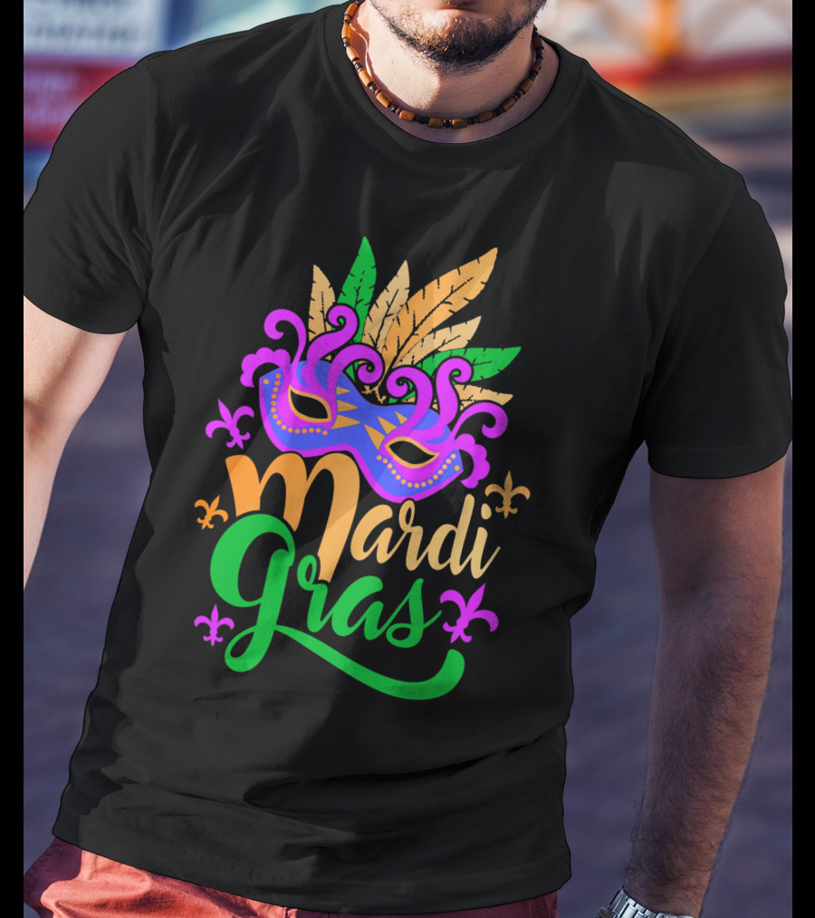 Mardi Gras Mask With Feathers And Fleur-de-Lis T-Shirt