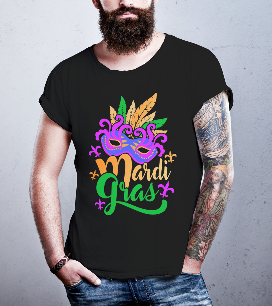 Mardi Gras Mask With Feathers And Fleur-de-Lis T-Shirt