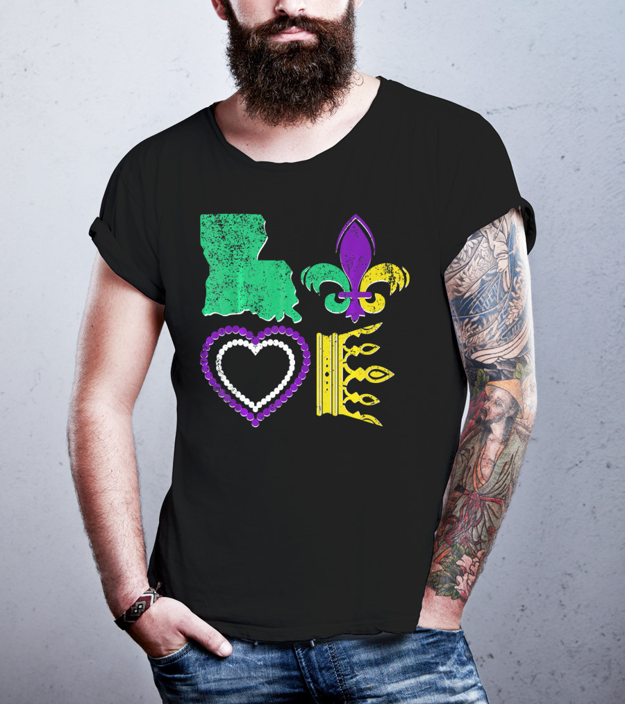 Louisiana Love Mardi Gras Fleur-de-Lis Beads Crown T-Shirt
