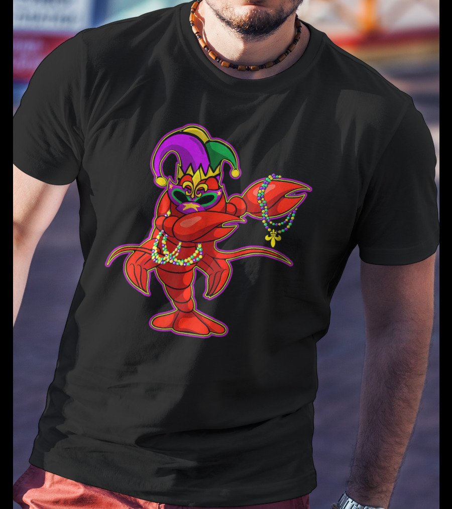 Dabbing Crawfish Mardi Gras Bead Jester Hat T-Shirt