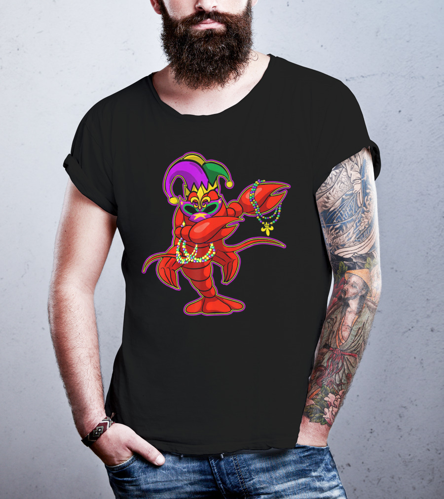 Dabbing Crawfish Mardi Gras Bead Jester Hat T-Shirt