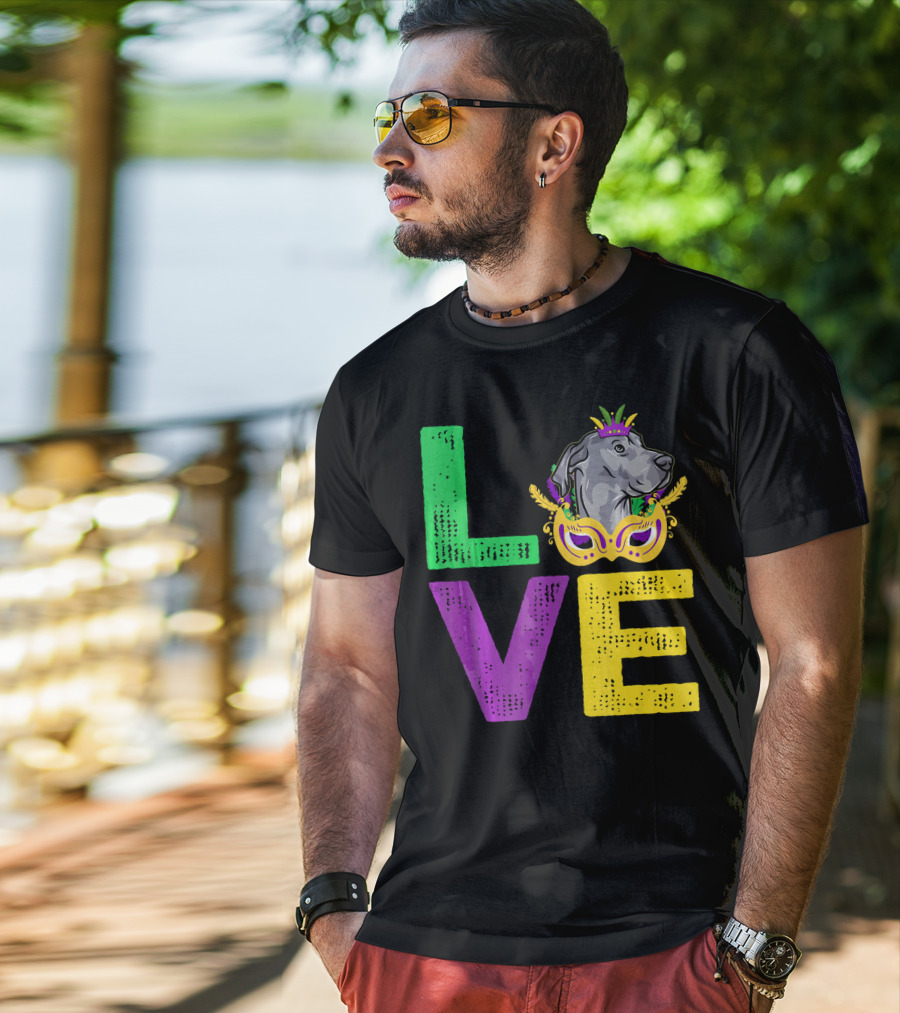Love Cute Dane Dog Mardi Gras Dog Dad T-Shirt