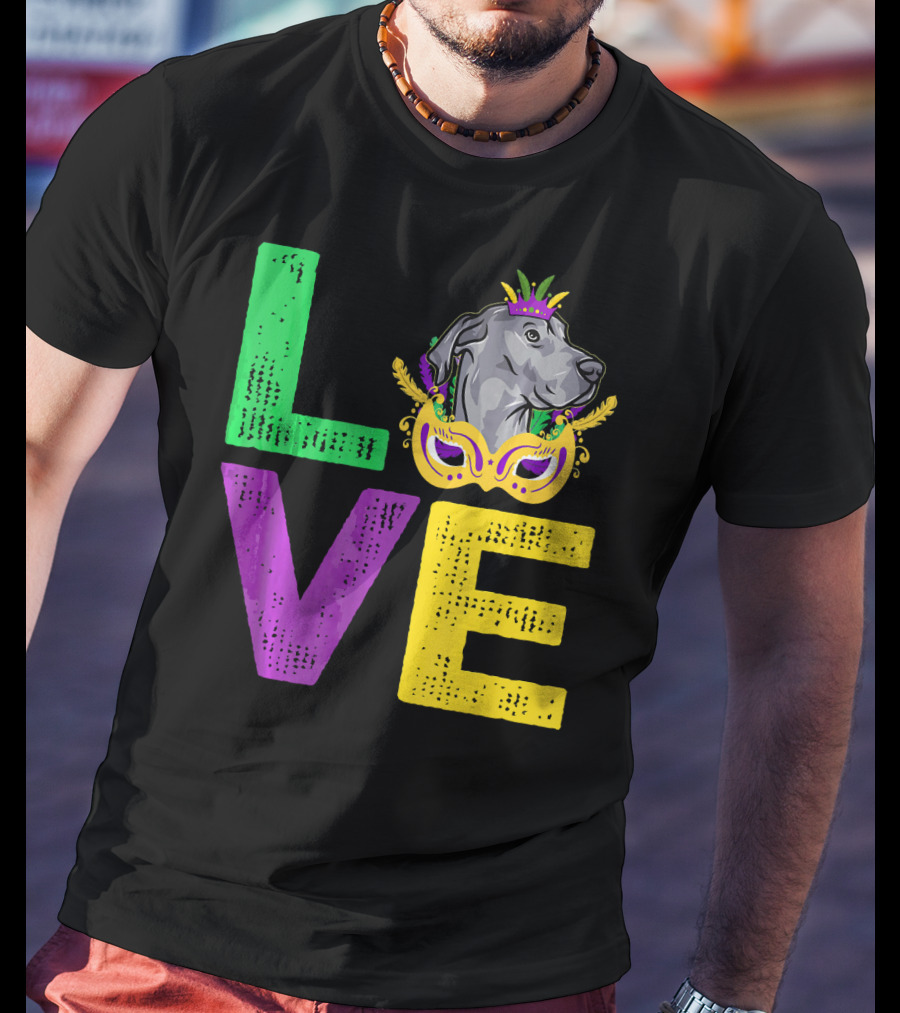 Love Cute Dane Dog Mardi Gras Dog Dad T-Shirt