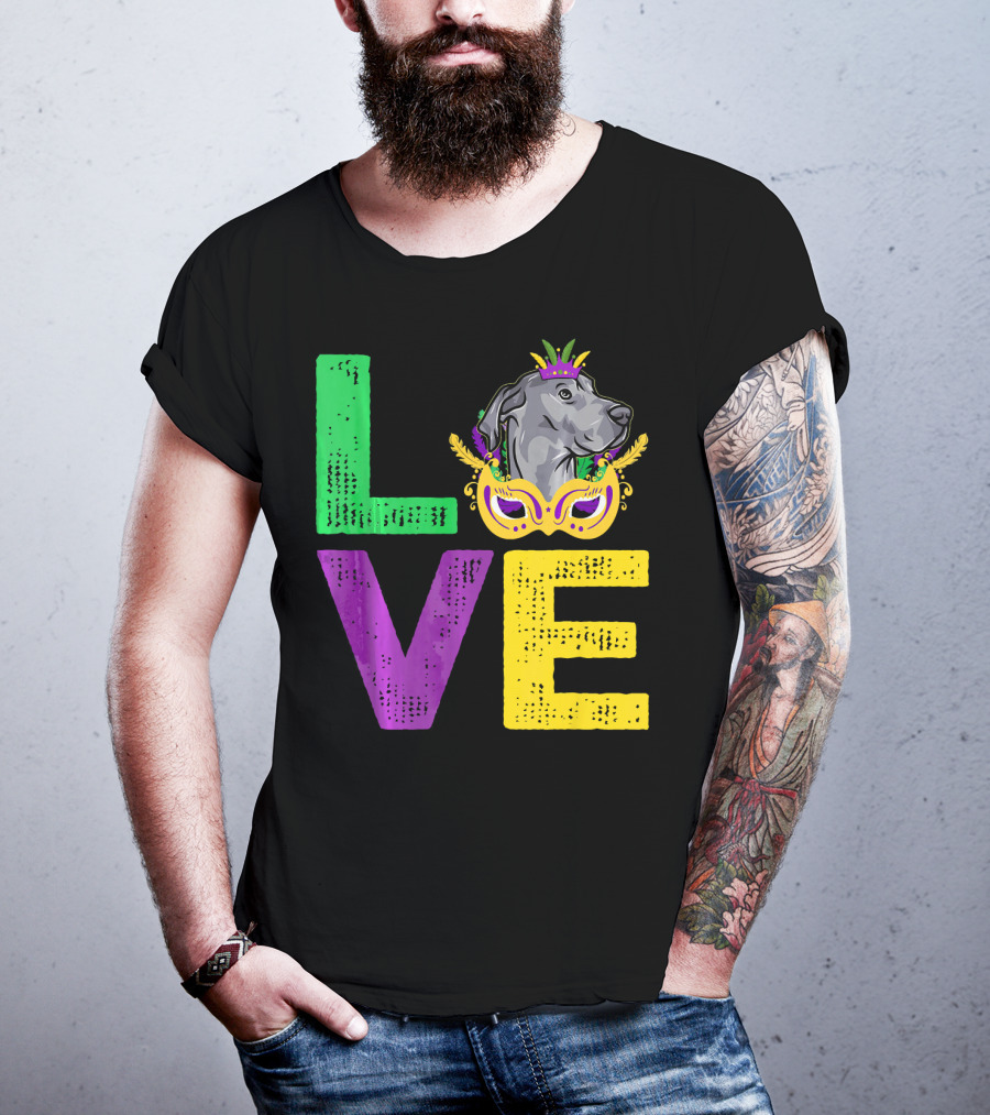 Love Cute Dane Dog Mardi Gras Dog Dad T-Shirt
