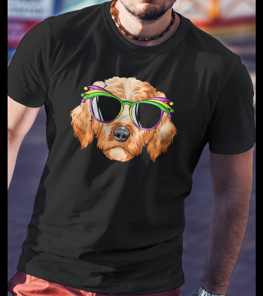 Goldendoodle Mardi Gras Carnival Mask Sunglasses T-Shirt