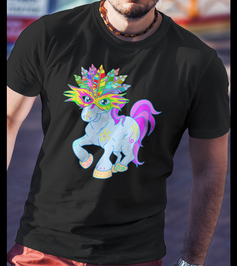 Mardi Gras Unicorn Mask Shrove Tuesday Horse T-Shirt