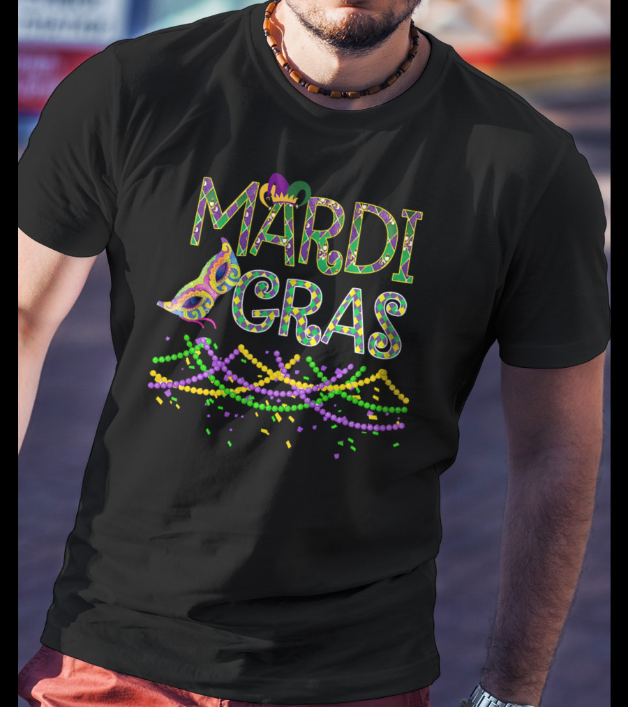 Mardi Gras Party Beads And Mask T-Shirt