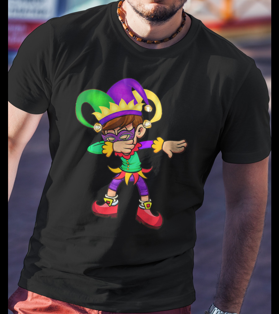 Mardi Gras New Orleans Funny Dabbing Jester Costume Vibrant Colors T-Shirt