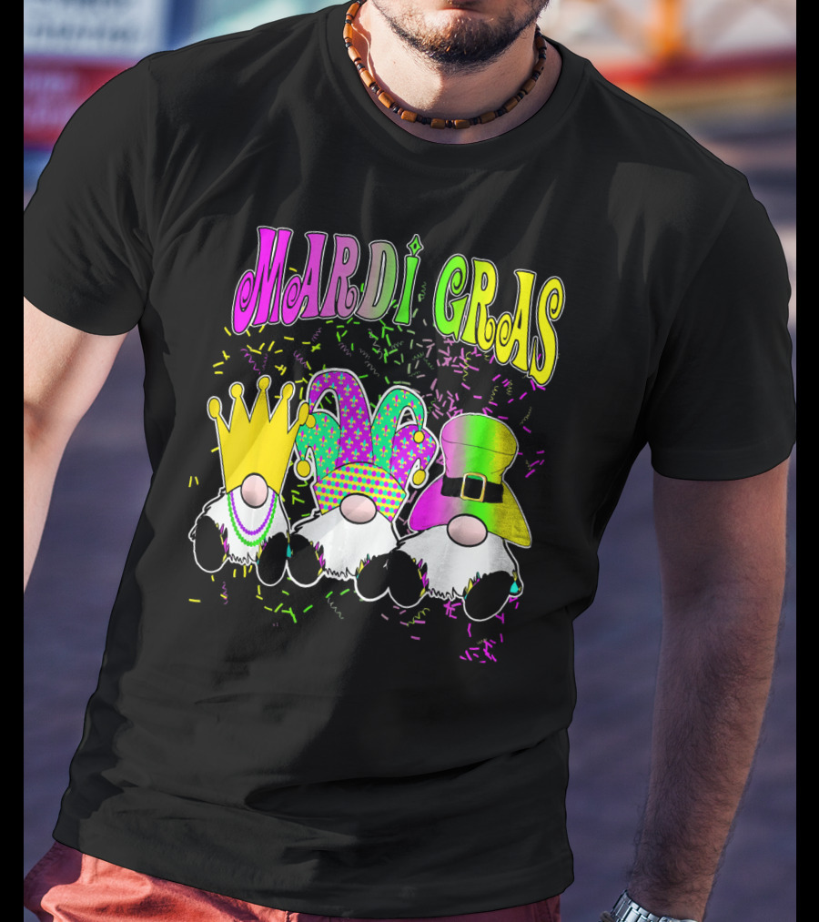 Mardi Gras Gnomes With Jester Hat And Crown T-Shirt