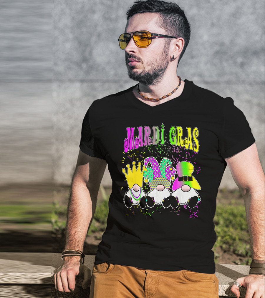 Mardi Gras Gnomes With Jester Hat And Crown T-Shirt