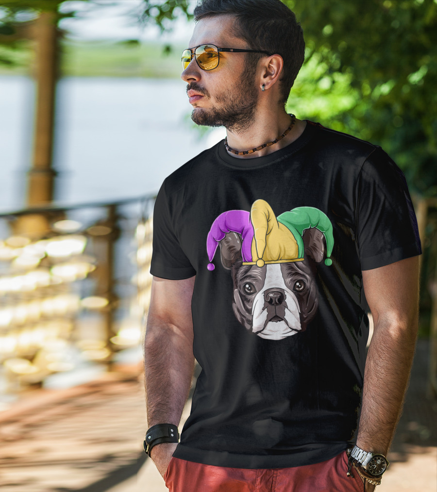 Mardi Gras Boston Terrier Jester Hat T-Shirt