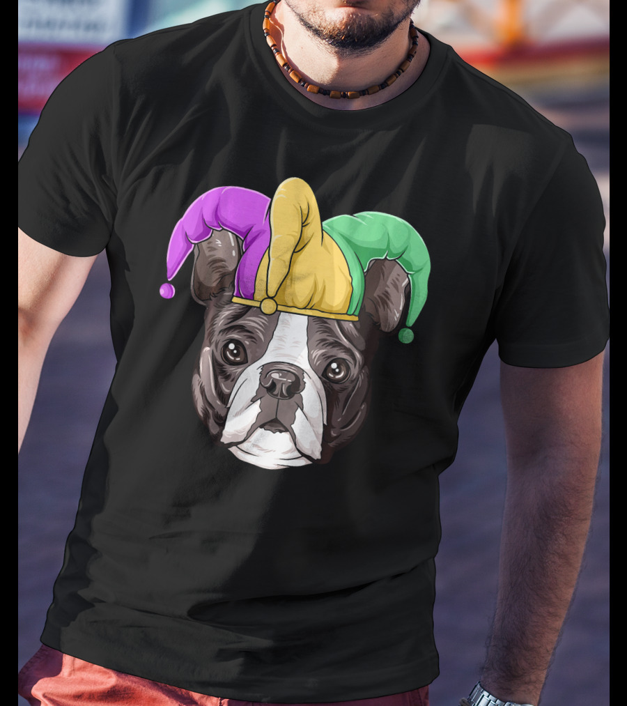 Mardi Gras Boston Terrier Jester Hat T-Shirt