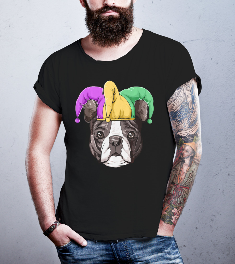 Mardi Gras Boston Terrier Jester Hat T-Shirt