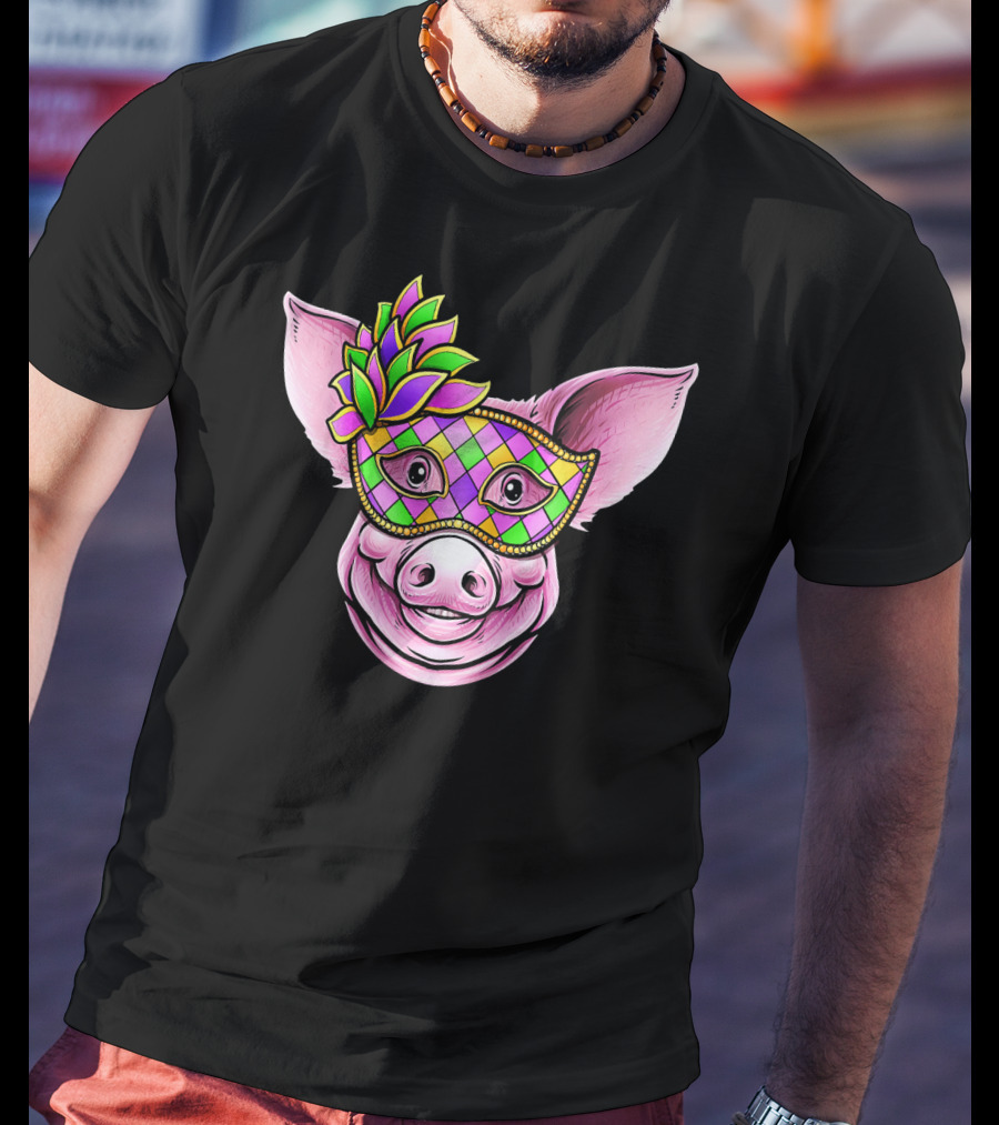 Piglet With Colorful Carnival Mask Happy Festival Face T-Shirt