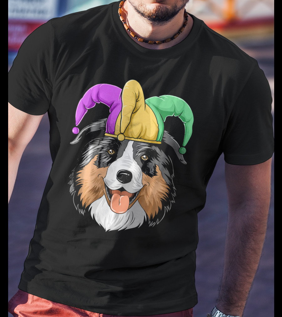 Australian Shepherd Mardi Gras Jester Hat T-Shirt