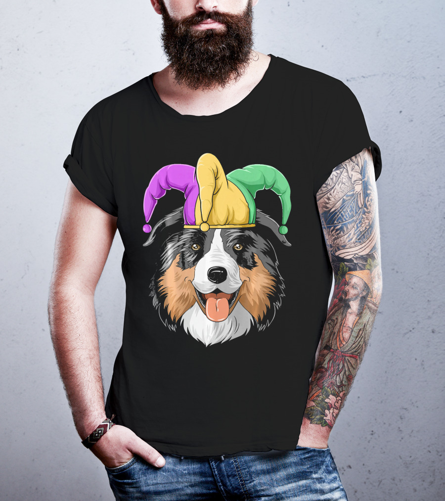 Australian Shepherd Mardi Gras Jester Hat T-Shirt