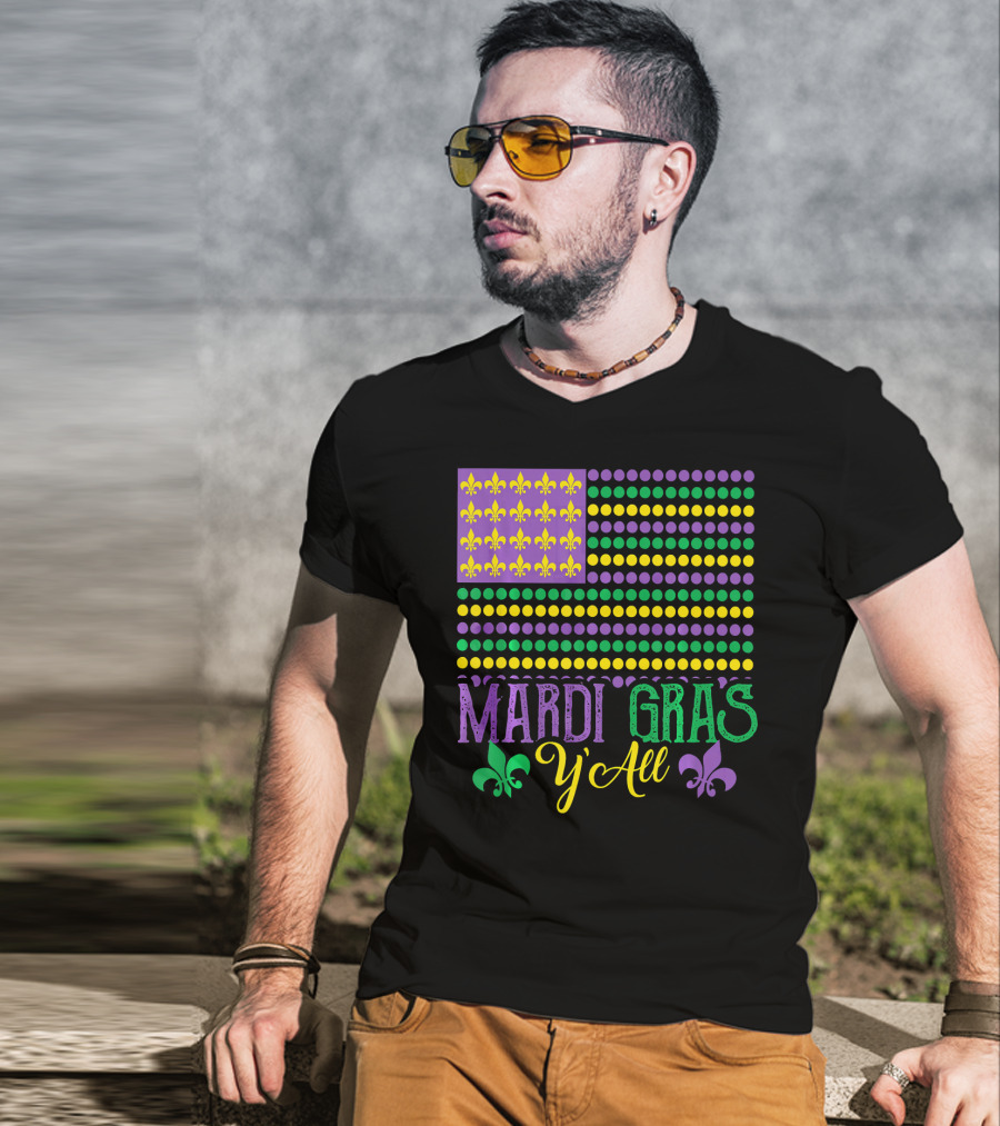 Mardi Gras Y'all American Style Flag Fleur-de-Lis T-Shirt