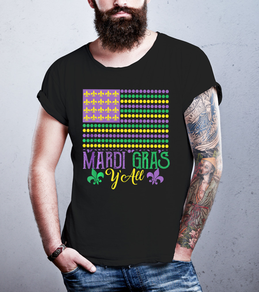 Mardi Gras Y'all American Style Flag Fleur-de-Lis T-Shirt