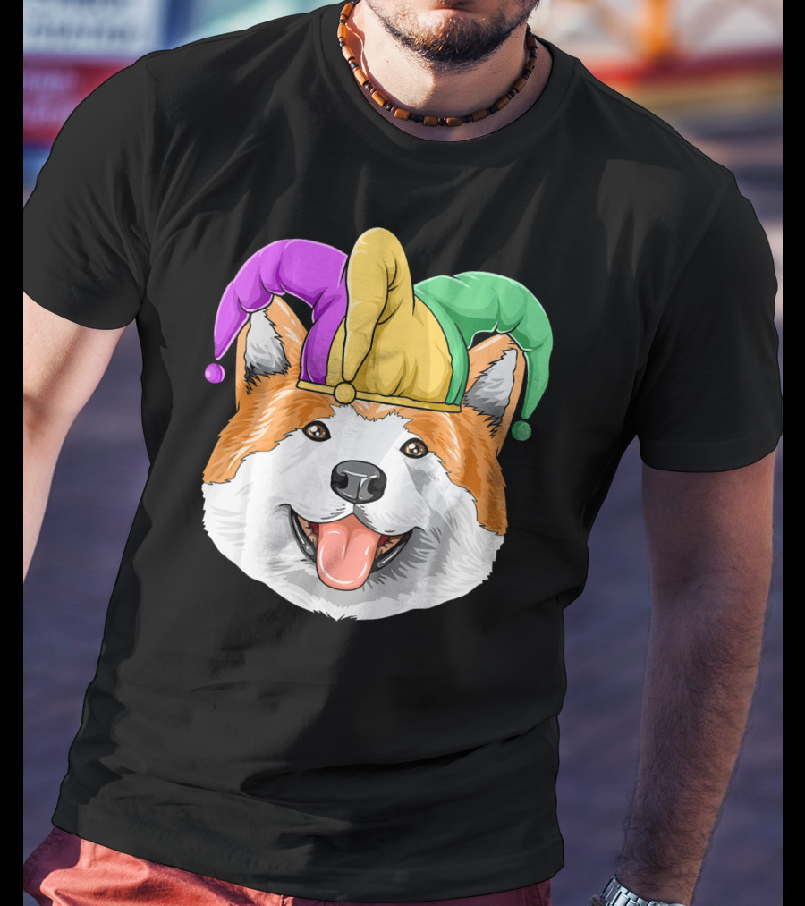 Mardi Gras Akita Jester Hat Carnival Akita T-Shirt