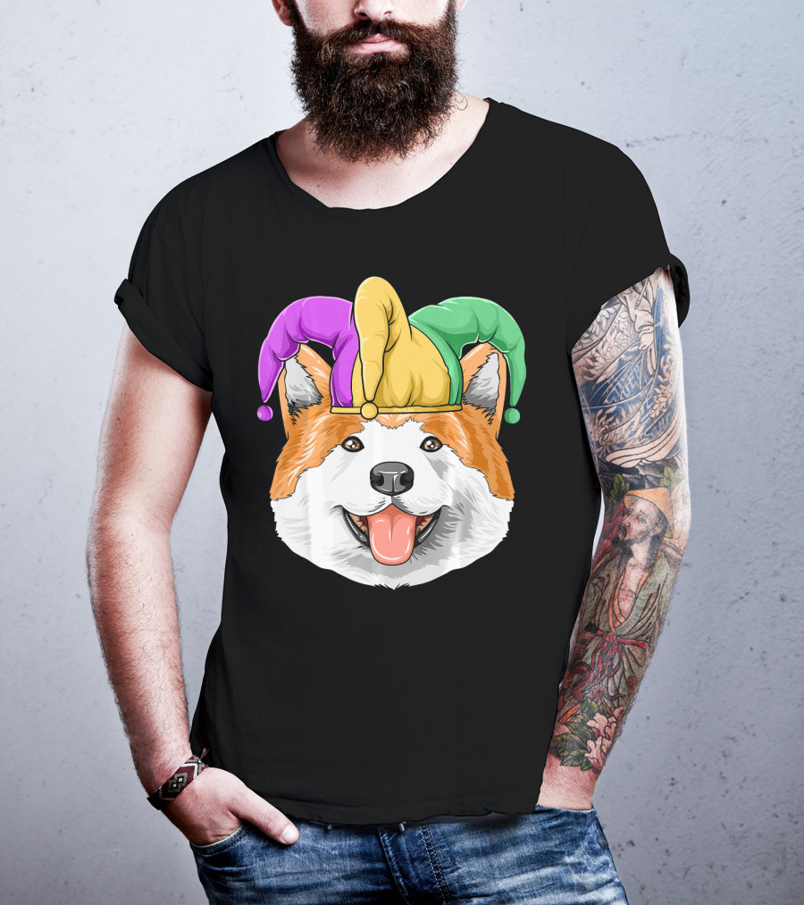 Mardi Gras Akita Jester Hat Carnival Akita T-Shirt