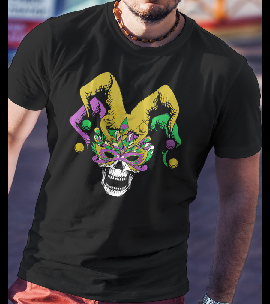 Mardi Gras Skull Jester Hat Masquerade Mask T-Shirt