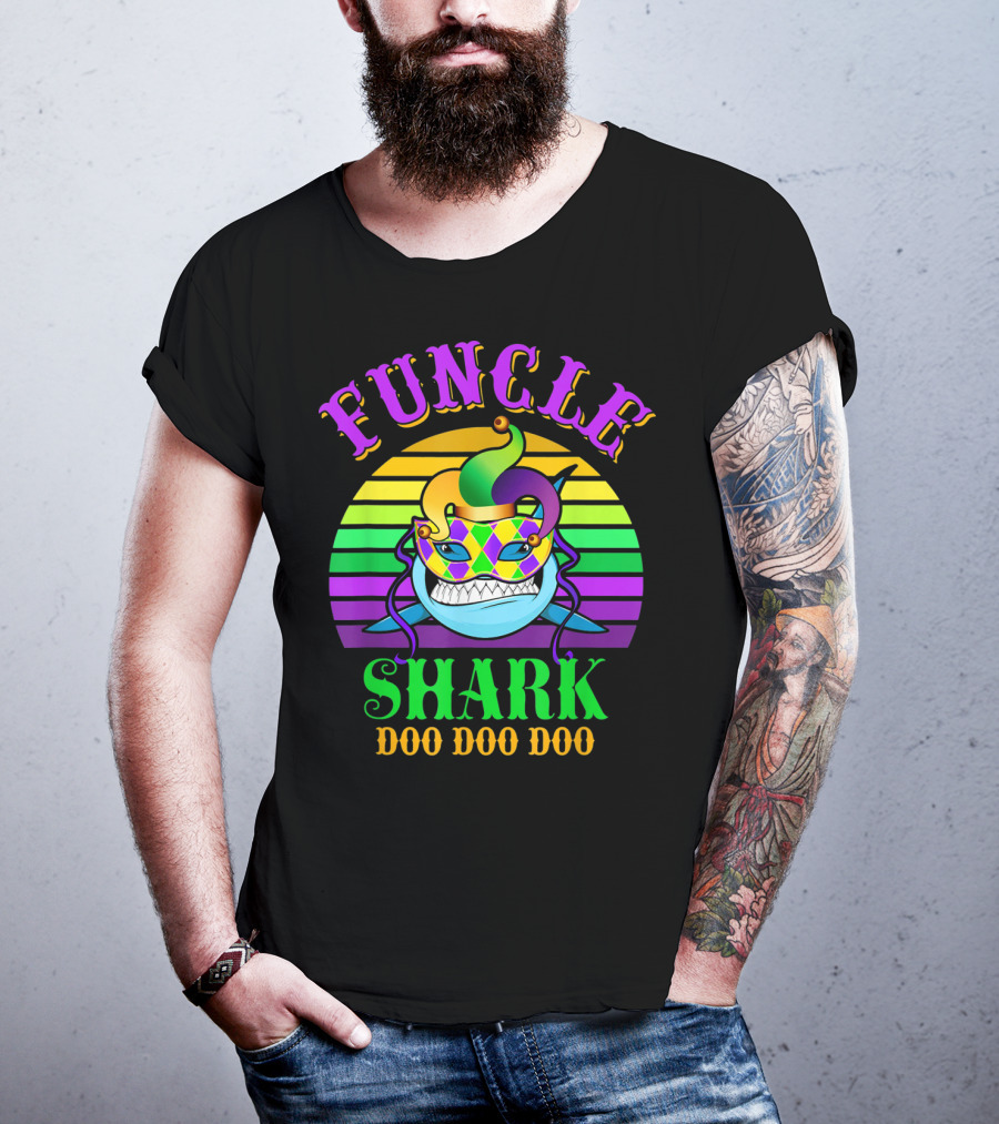 Funcle Shark Doo Doo Doo Mardi Gras Jester Mask T-Shirt