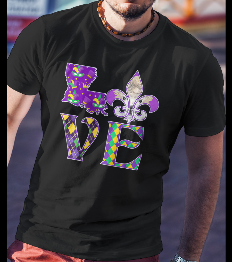 LOVE Louisiana Mardi Gras Llama Fleur-de-Lis T-Shirt