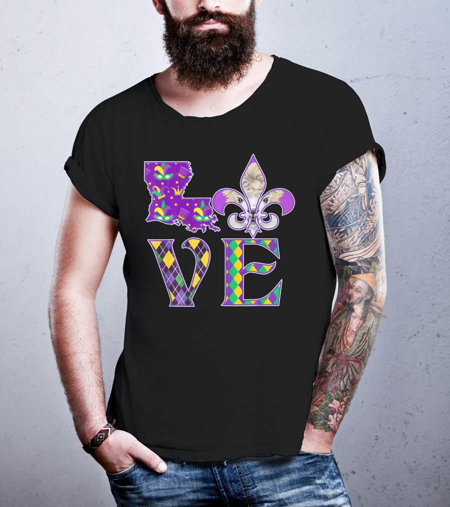 LOVE Louisiana Mardi Gras Llama Fleur-de-Lis T-Shirt