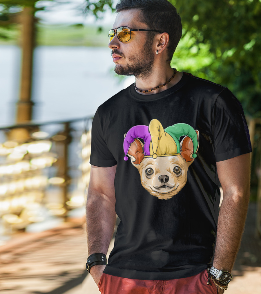Mardi Gras Chihuahua Jester Hat Festival Carnival Dog T-Shirt