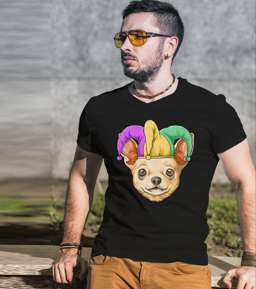 Mardi Gras Chihuahua Jester Hat Festival Carnival Dog T-Shirt