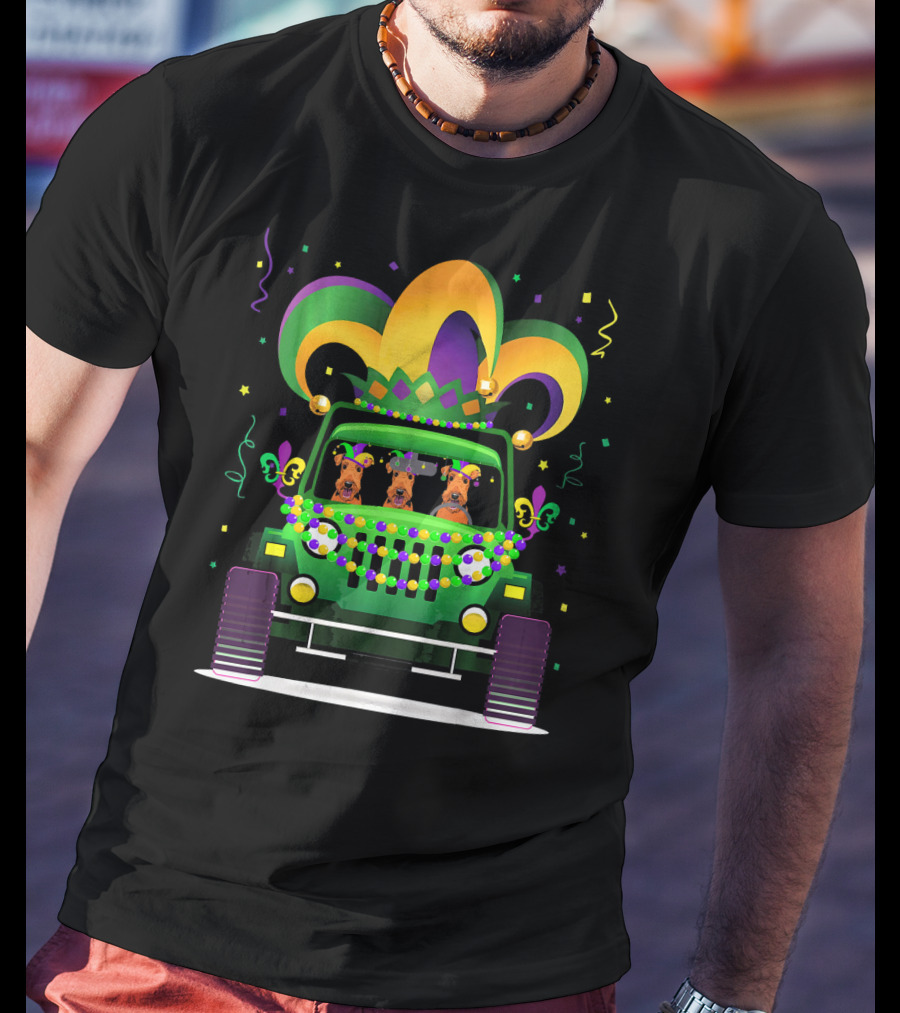 Airedale Terrier Jeep Mardi Gras T-Shirt
