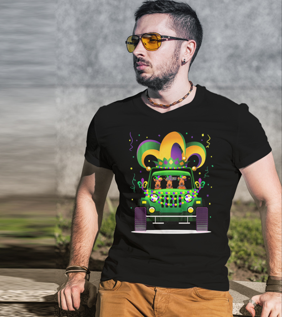 Airedale Terrier Jeep Mardi Gras T-Shirt