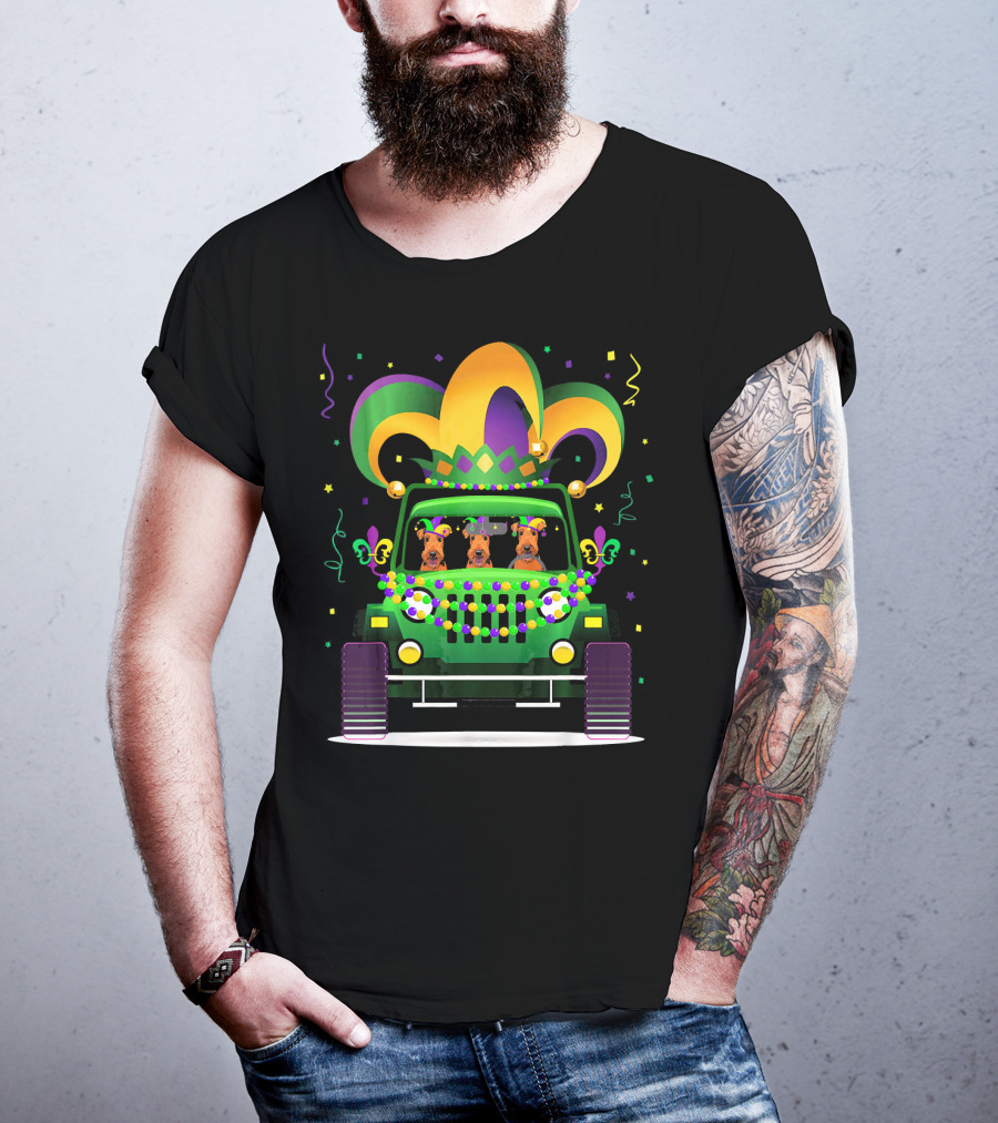 Airedale Terrier Jeep Mardi Gras T-Shirt