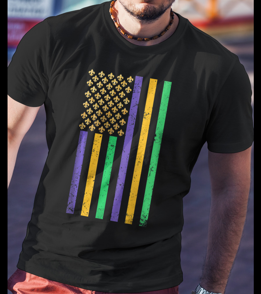Mardi Gras American Flag Fleur-de-Lis Party Fun T-Shirt