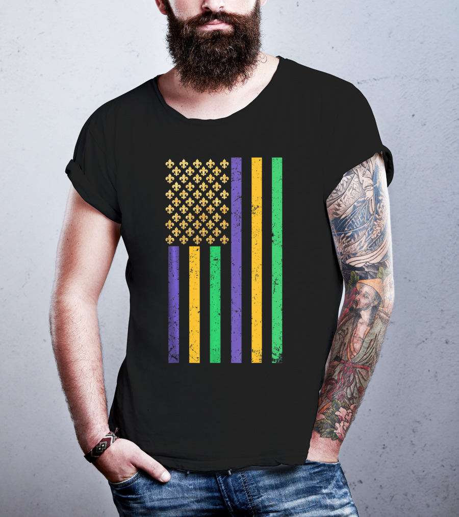 Mardi Gras American Flag Fleur-de-Lis Party Fun T-Shirt