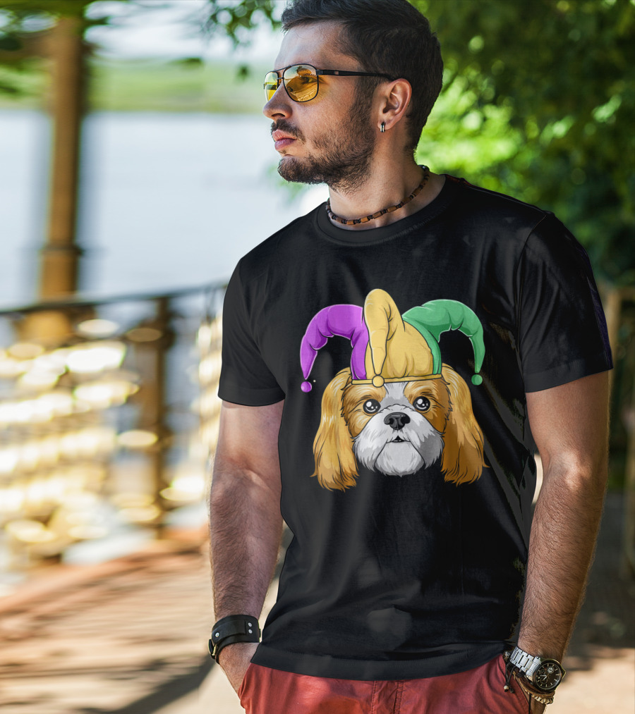 Mardi Gras Shih Tzu With Jester Carnival Hat T-Shirt