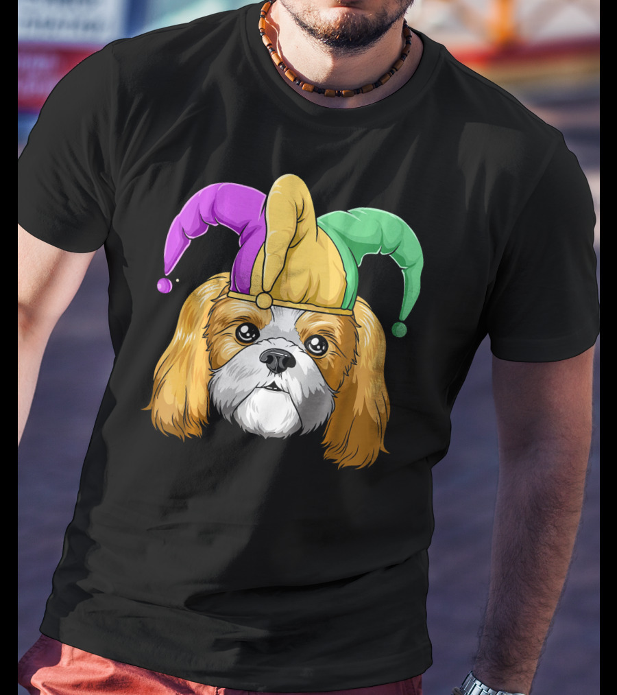 Mardi Gras Shih Tzu With Jester Carnival Hat T-Shirt