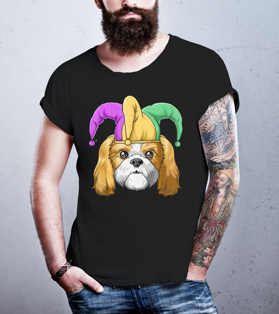 Mardi Gras Shih Tzu With Jester Carnival Hat T-Shirt
