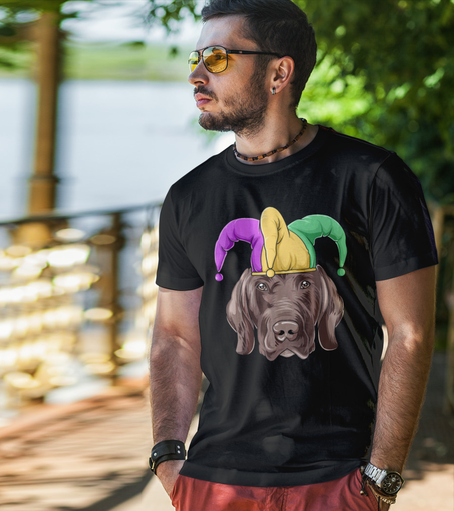 Mardi Gras Jester Dog Head Carnival Hat Pointer T-Shirt