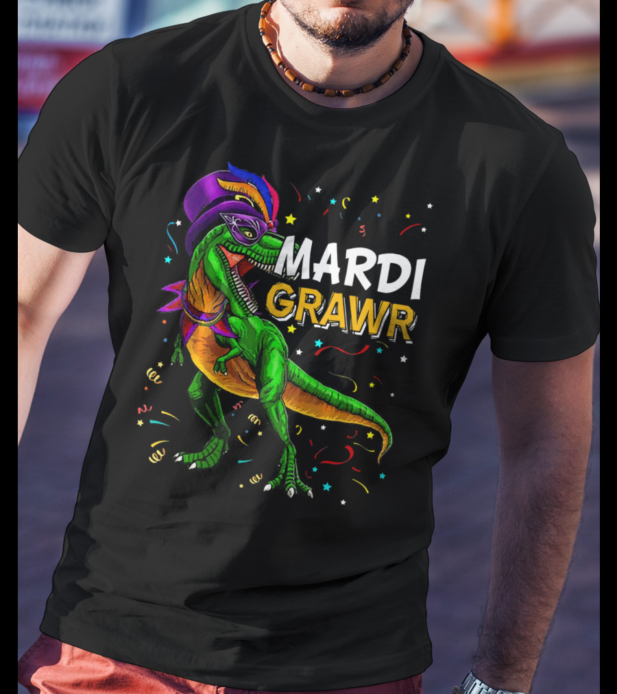 Mardi Grawr Dinosaur Mardi Gras Costume Party Fun T-Shirt
