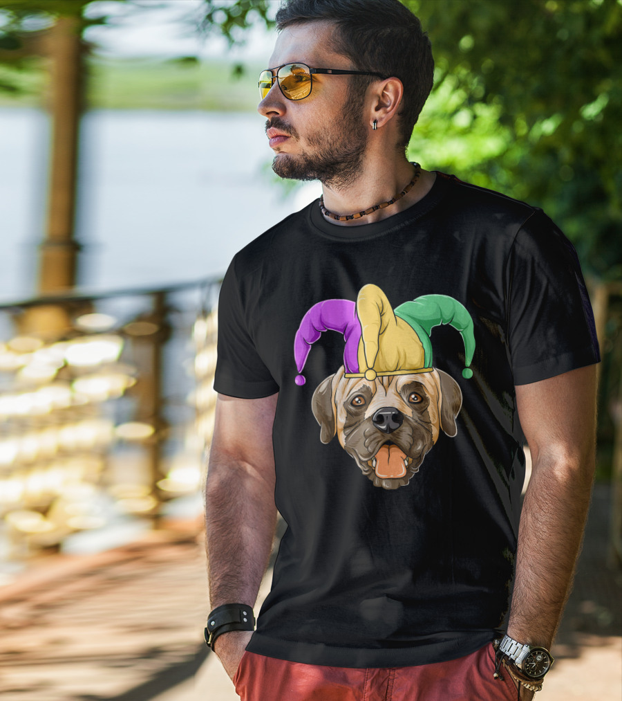 Mardi Gras Carnival Hat Mastiff With Jester Colors T-Shirt