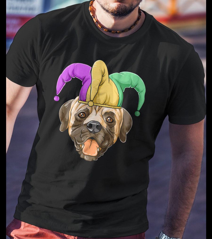 Mardi Gras Carnival Hat Mastiff With Jester Colors T-Shirt