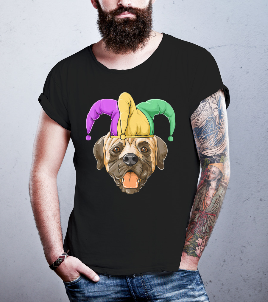 Mardi Gras Carnival Hat Mastiff With Jester Colors T-Shirt