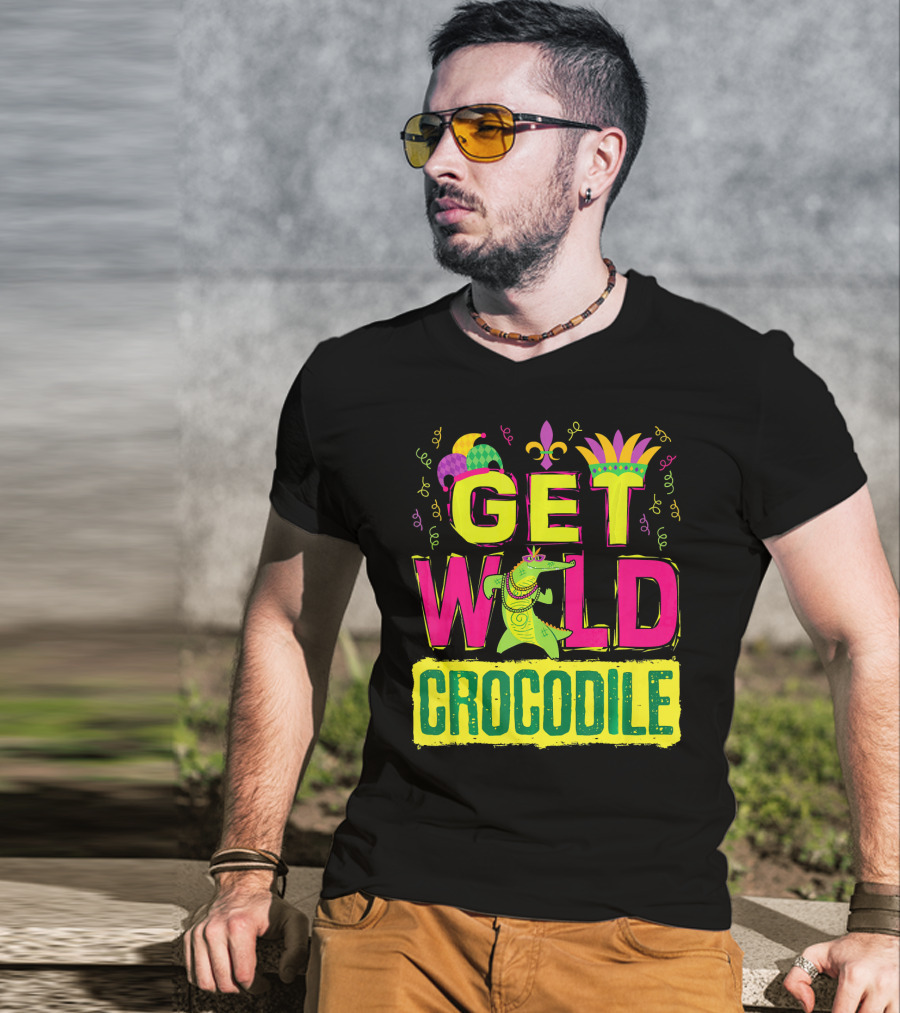 Get Wild Crocodile Mardi Gras Carnival Fleur-de-lis Festive Parade T-Shirt