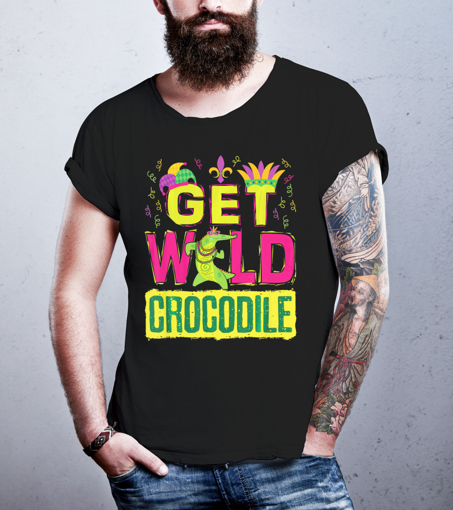 Get Wild Crocodile Mardi Gras Carnival Fleur-de-lis Festive Parade T-Shirt