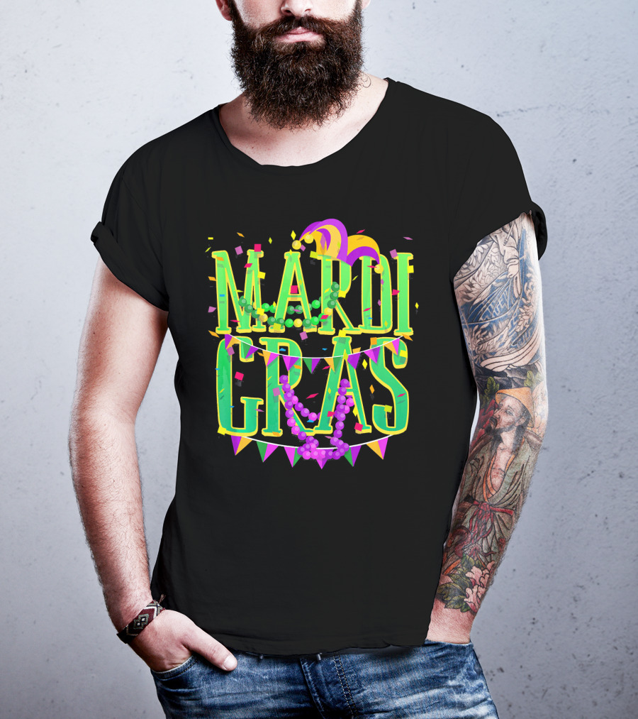 Mardi Gras Festive Beads And Party Hat T-Shirt